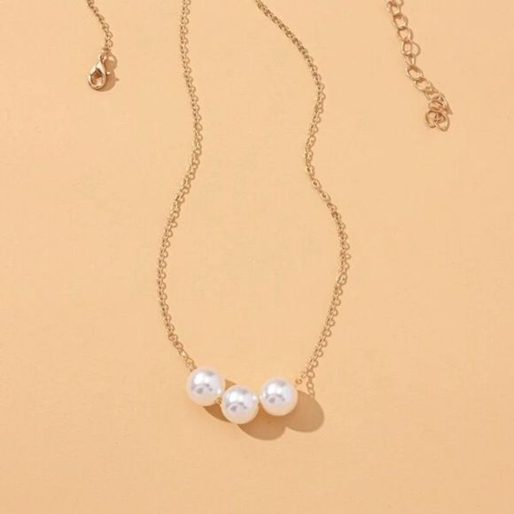7/$35 Pearls Of Love Necklace Gold Color Chain Faux Pearl Necklace Gift For Her - Picture 4 of 6